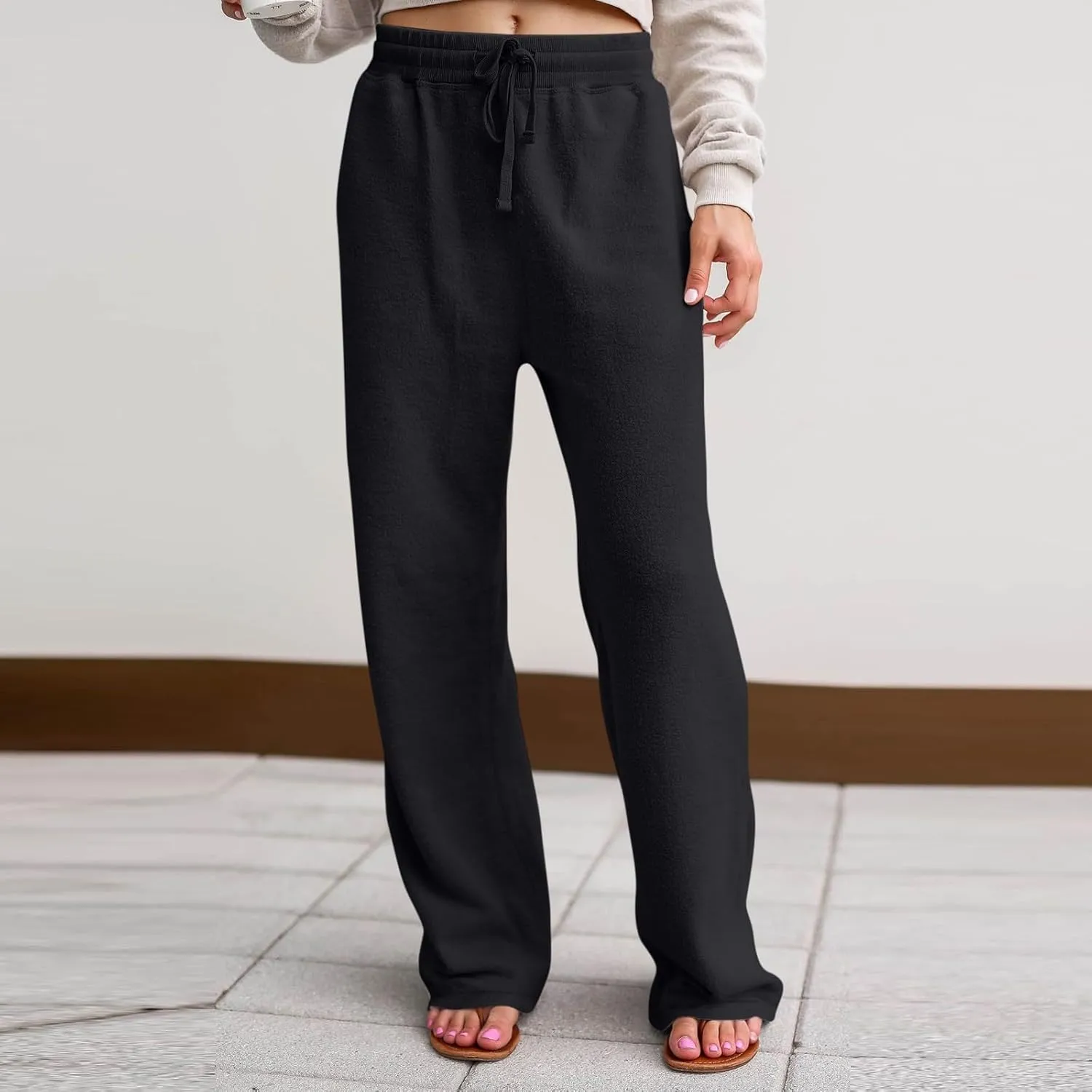 Fleece Lined Sweatpants Women Wide Leg Sweatpants Baggy Fleece Joggers Loose High Waisted Workout Lounge Pants
