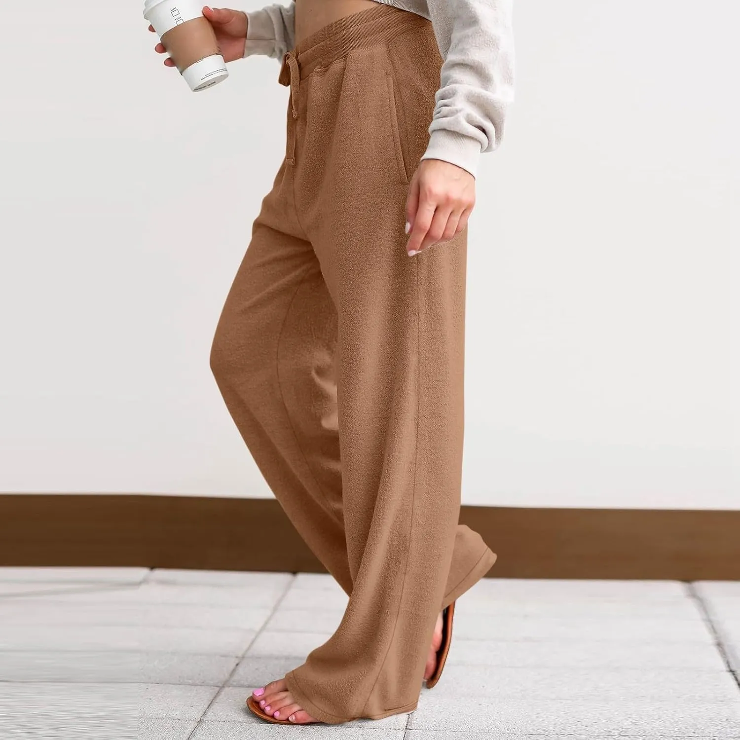 Fleece Lined Sweatpants Women Wide Leg Sweatpants Baggy Fleece Joggers Loose High Waisted Workout Lounge Pants