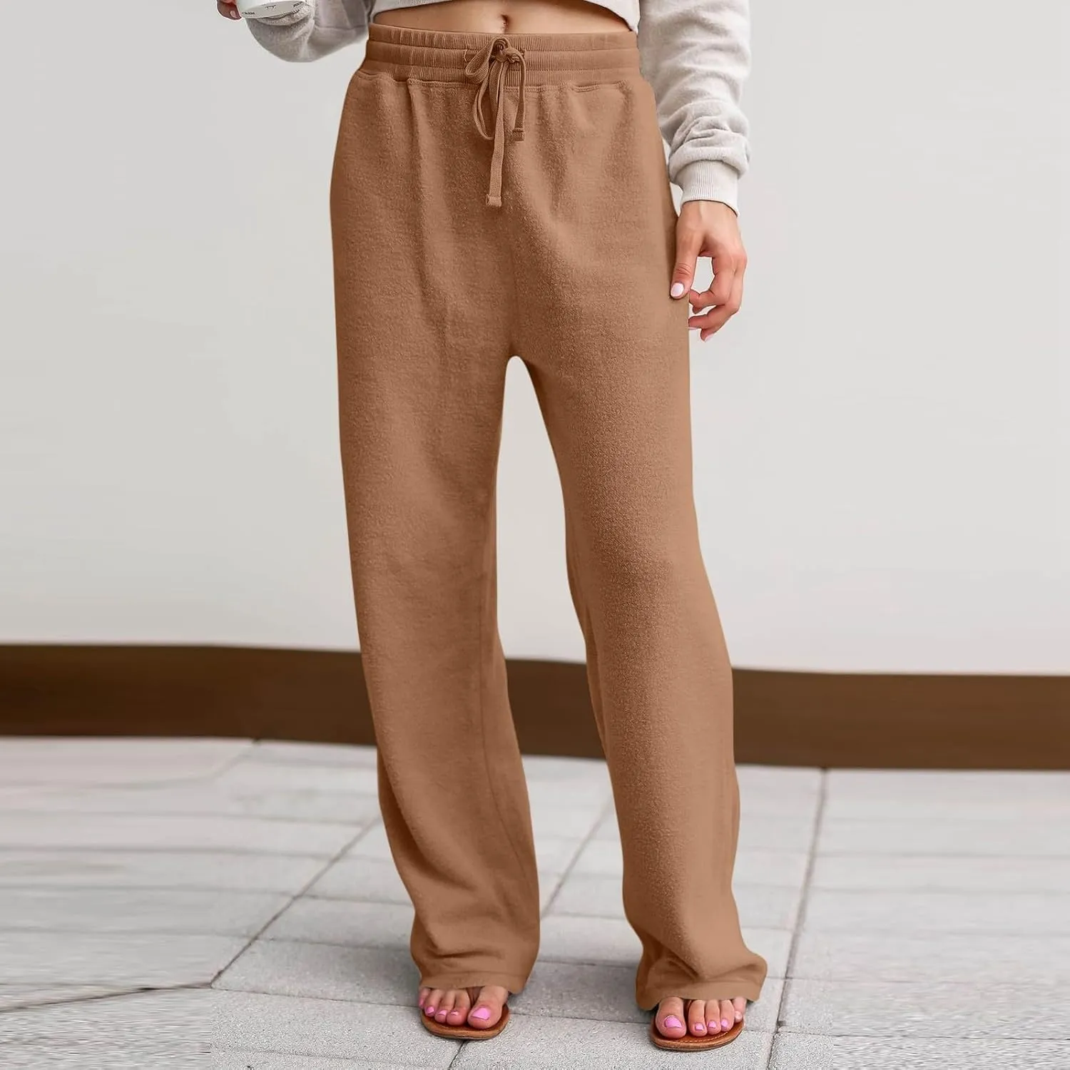 Fleece Lined Sweatpants Women Wide Leg Sweatpants Baggy Fleece Joggers Loose High Waisted Workout Lounge Pants