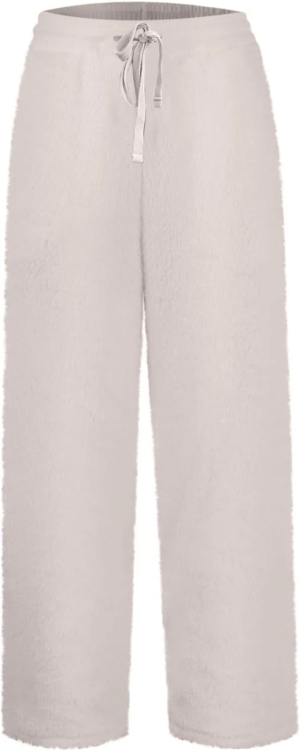 Fleece Lined Sweatpants Women Wide Leg Sweatpants Baggy Fleece Joggers Loose High Waisted Workout Lounge Pants
