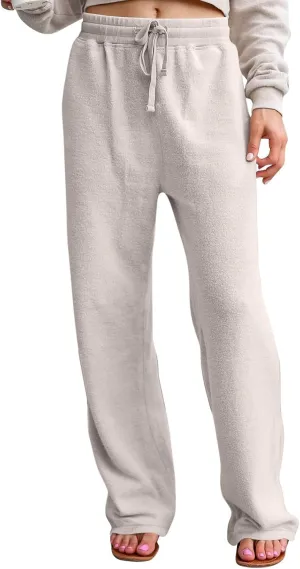 Fleece Lined Sweatpants Women Wide Leg Sweatpants Baggy Fleece Joggers Loose High Waisted Workout Lounge Pants