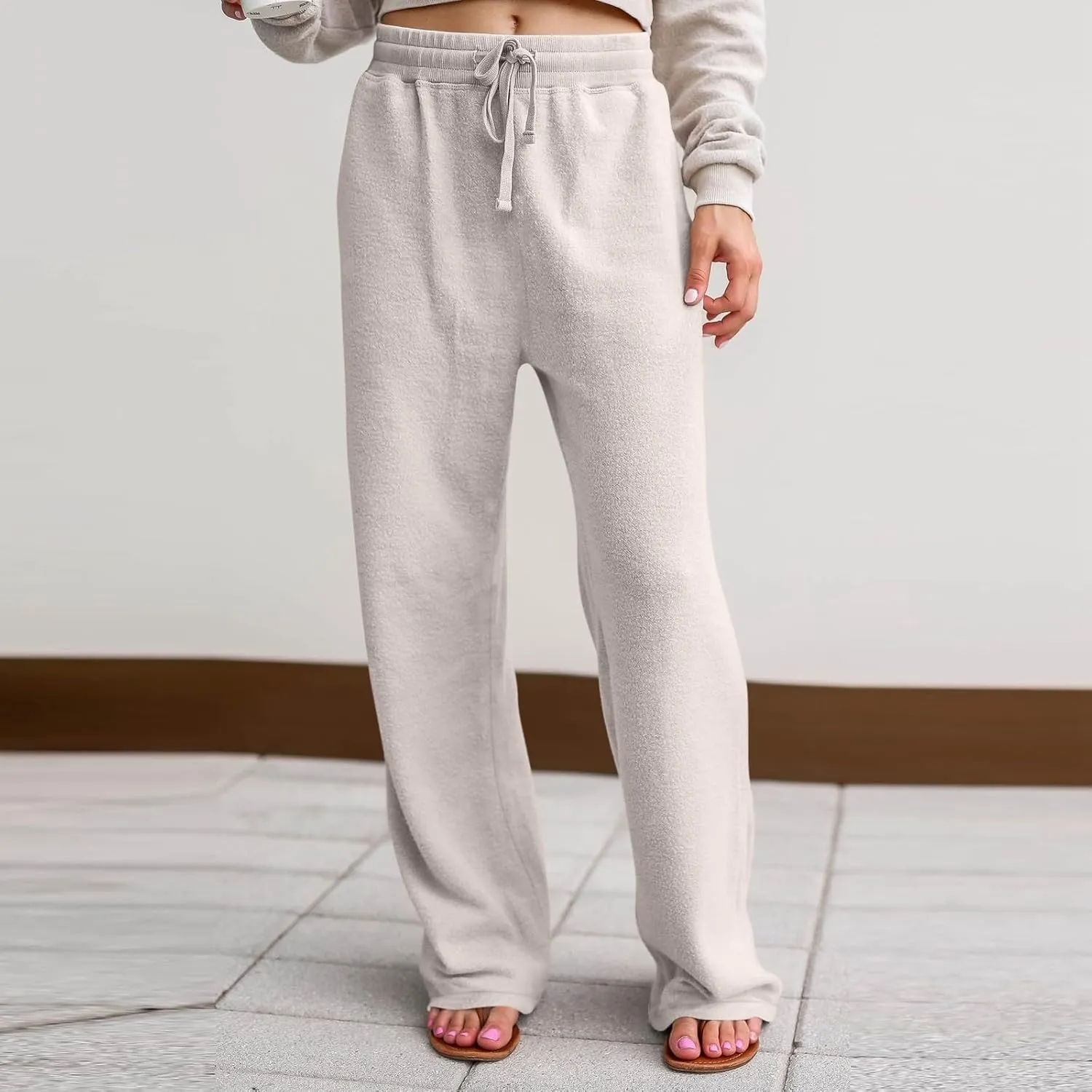 Fleece Lined Sweatpants Women Wide Leg Sweatpants Baggy Fleece Joggers Loose High Waisted Workout Lounge Pants