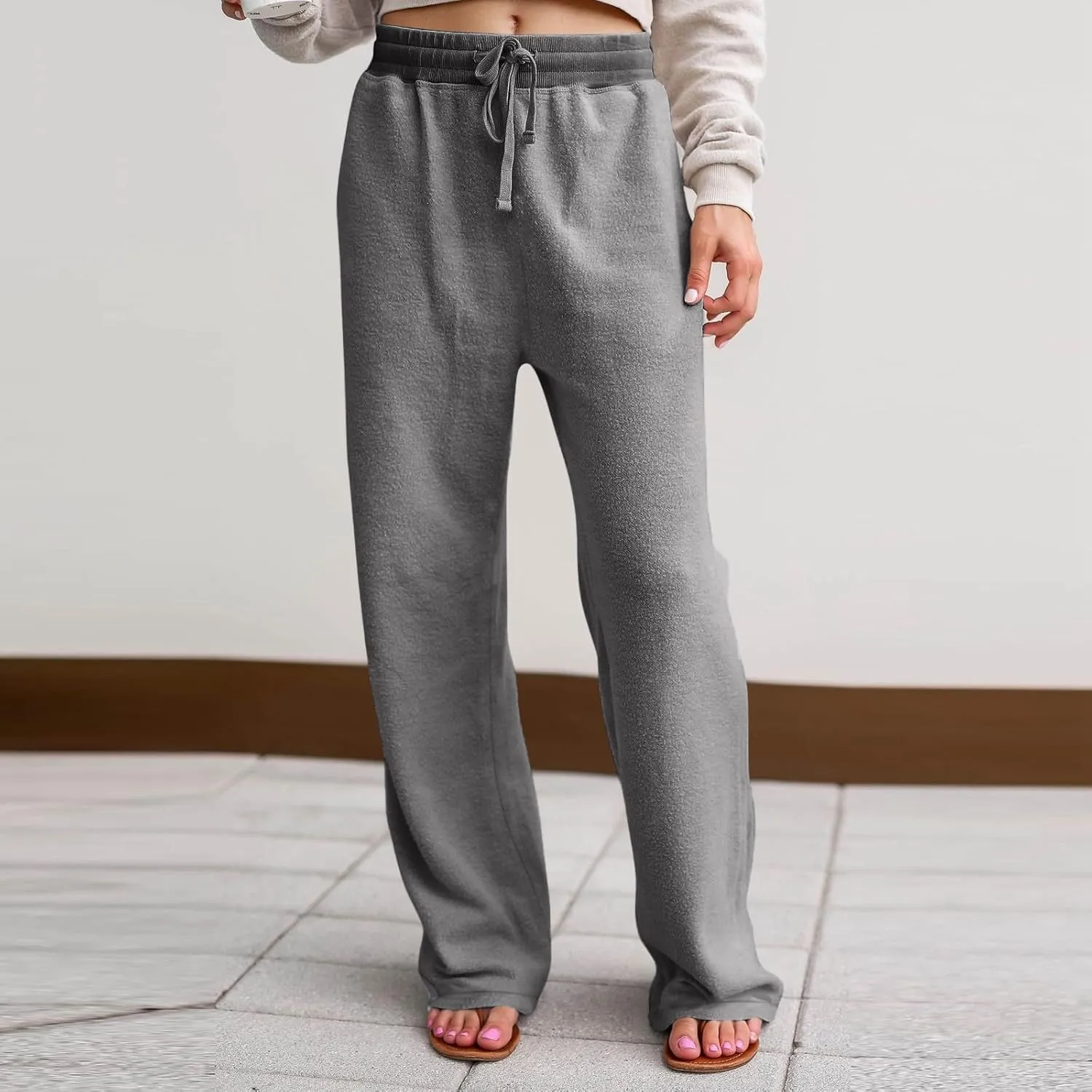 Fleece Lined Sweatpants Women Wide Leg Sweatpants Baggy Fleece Joggers Loose High Waisted Workout Lounge Pants