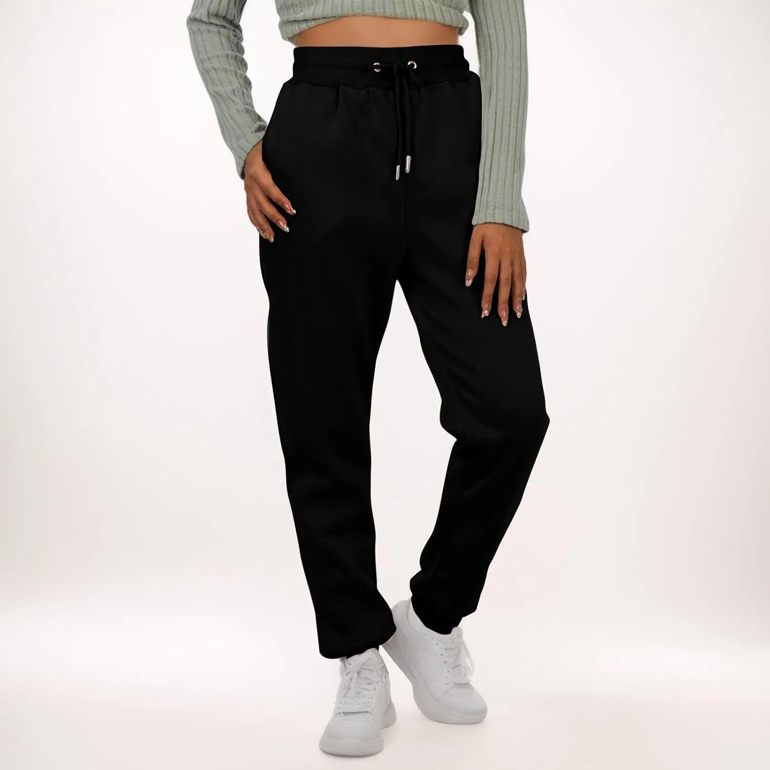 Fleece Sweat Pants for Womens Joggers with Pockets Comfy Elastic High Waisted Y2k Lounge Athletic Workout Pants
