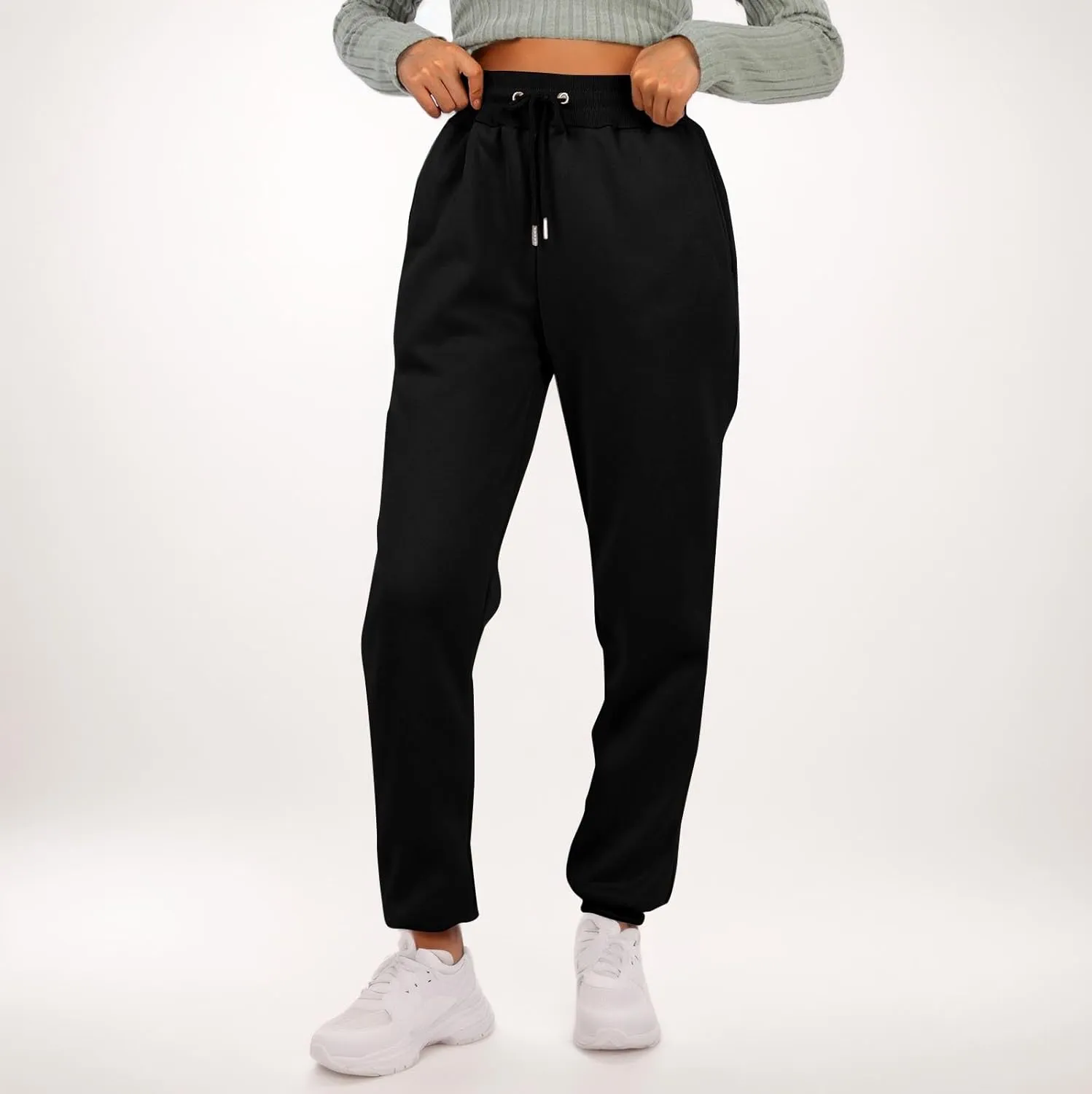 Fleece Sweat Pants for Womens Joggers with Pockets Comfy Elastic High Waisted Y2k Lounge Athletic Workout Pants