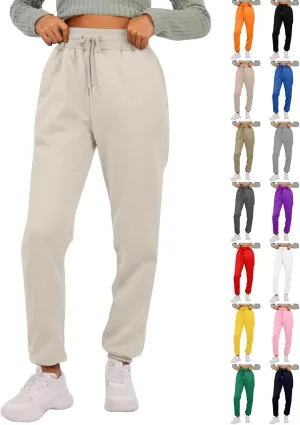 Fleece Sweat Pants for Womens Joggers with Pockets Comfy Elastic High Waisted Y2k Lounge Athletic Workout Pants