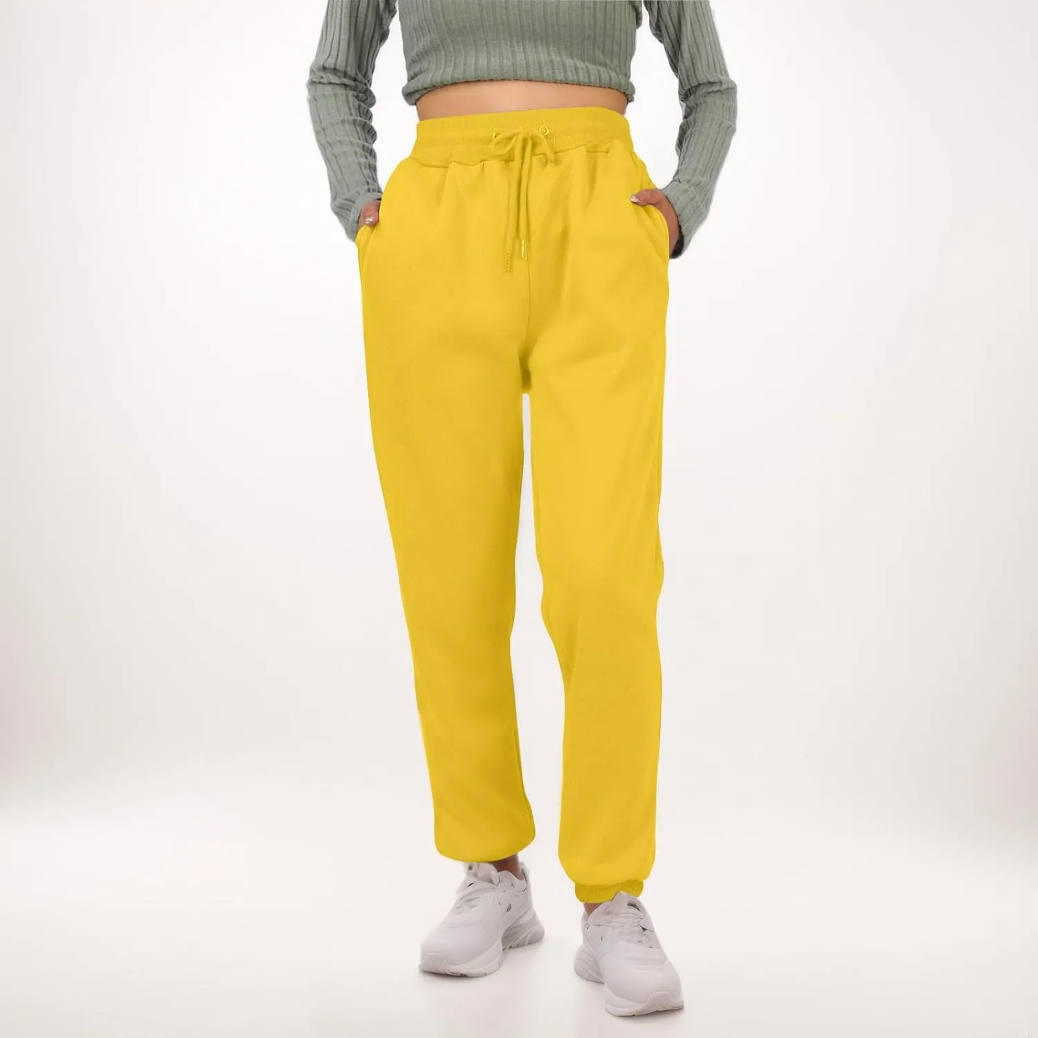 Fleece Sweat Pants for Womens Joggers with Pockets Comfy Elastic High Waisted Y2k Lounge Athletic Workout Pants