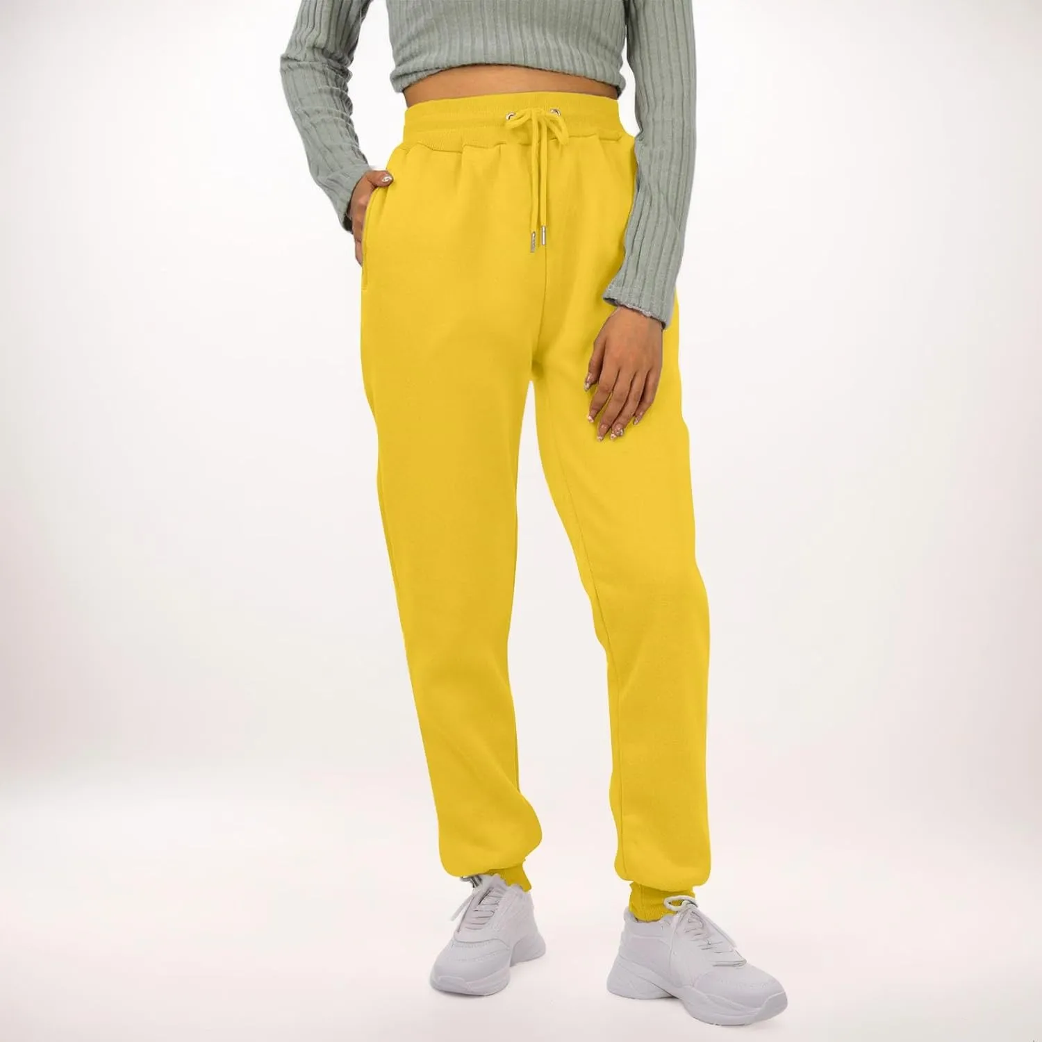 Fleece Sweat Pants for Womens Joggers with Pockets Comfy Elastic High Waisted Y2k Lounge Athletic Workout Pants