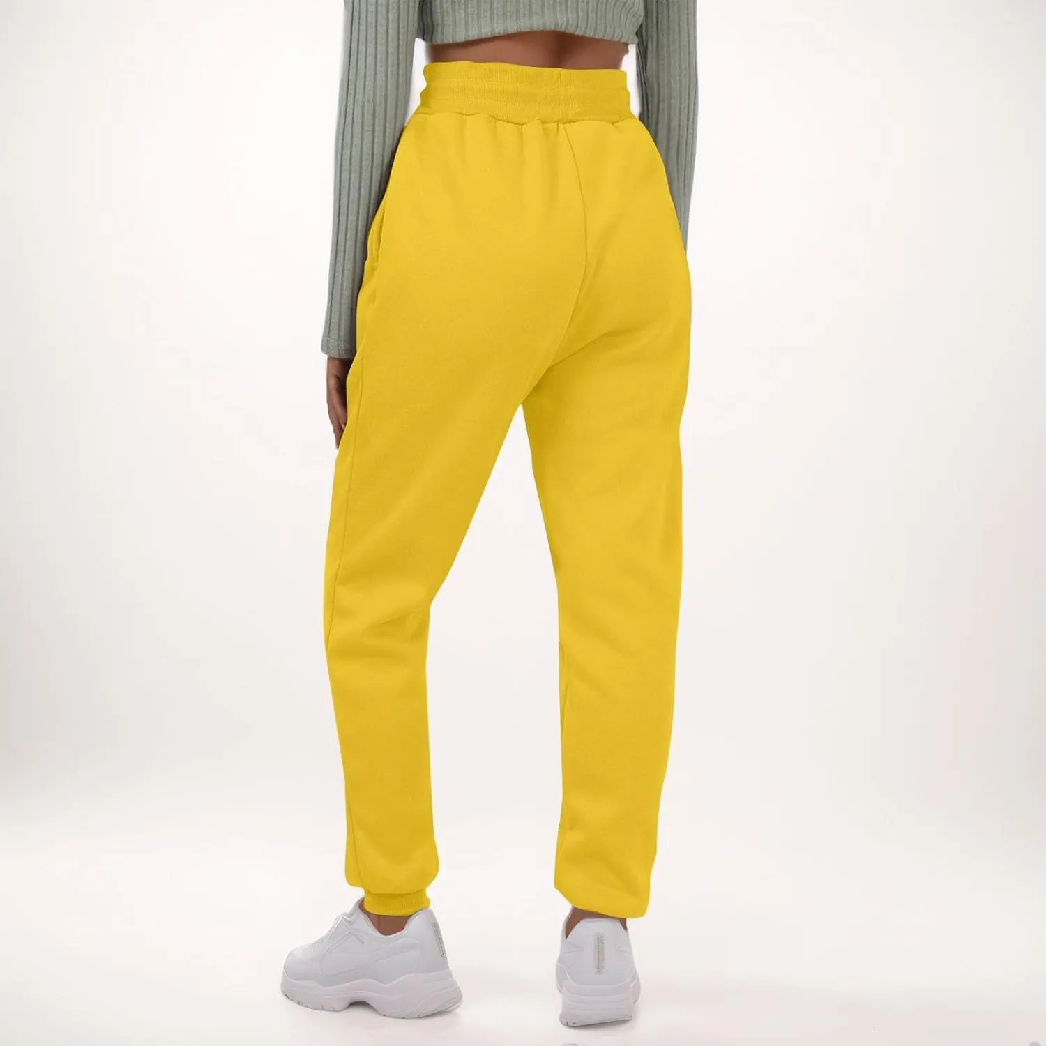 Fleece Sweat Pants for Womens Joggers with Pockets Comfy Elastic High Waisted Y2k Lounge Athletic Workout Pants