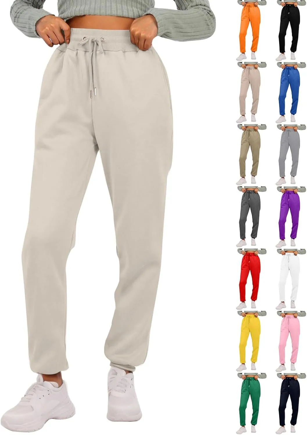Fleece Sweat Pants for Womens Joggers with Pockets Comfy Elastic High Waisted Y2k Lounge Athletic Workout Pants