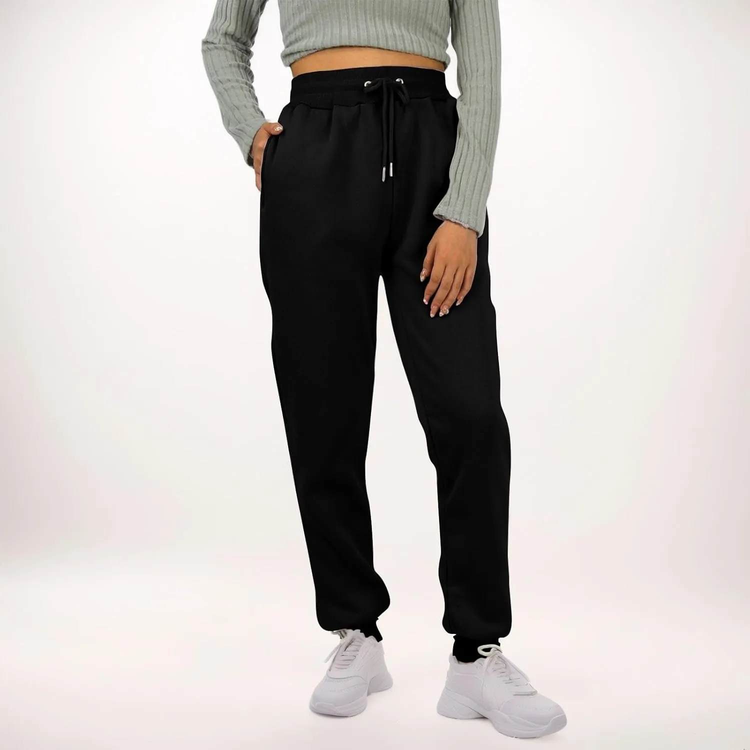 Fleece Sweat Pants for Womens Joggers with Pockets Comfy Elastic High Waisted Y2k Lounge Athletic Workout Pants