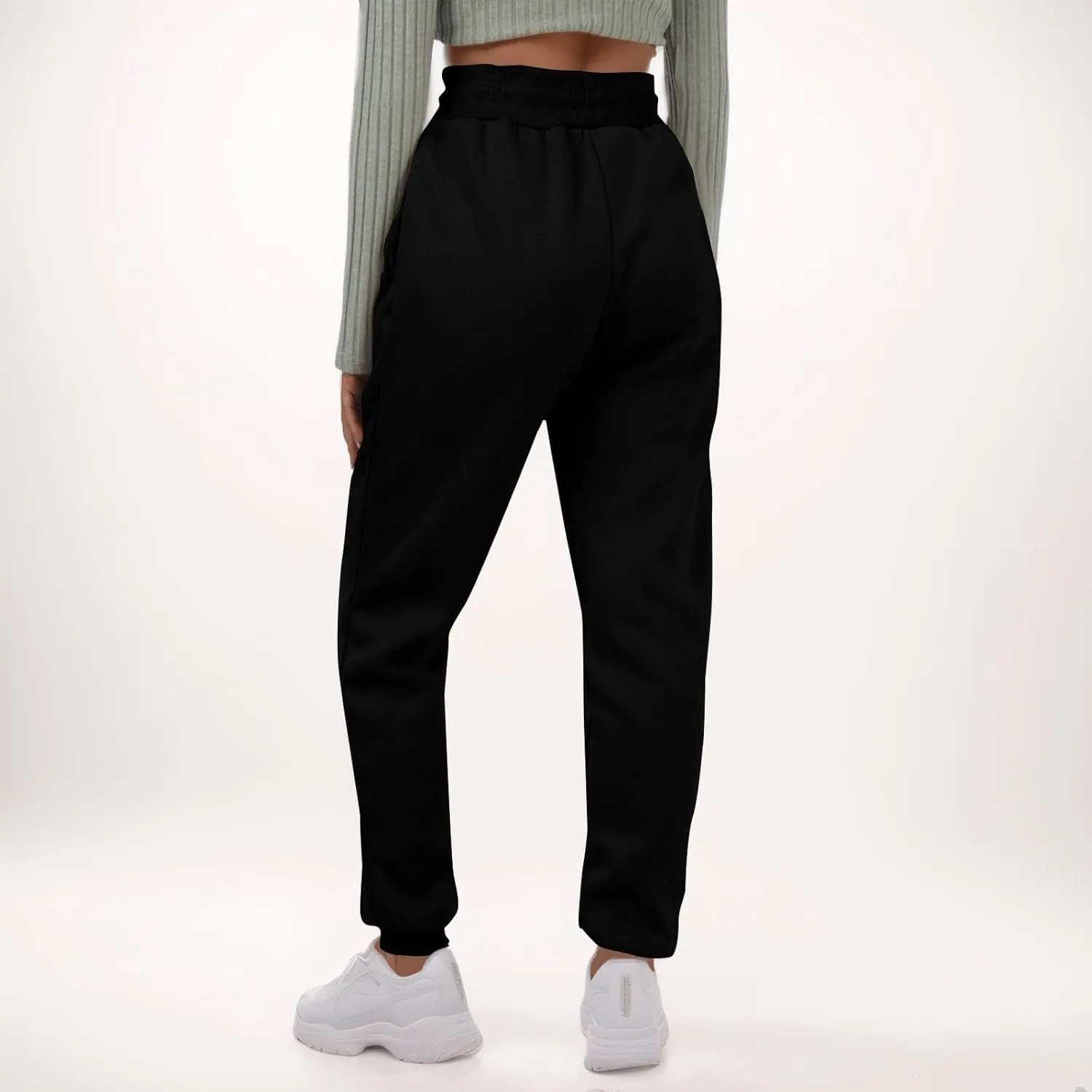 Fleece Sweat Pants for Womens Joggers with Pockets Comfy Elastic High Waisted Y2k Lounge Athletic Workout Pants
