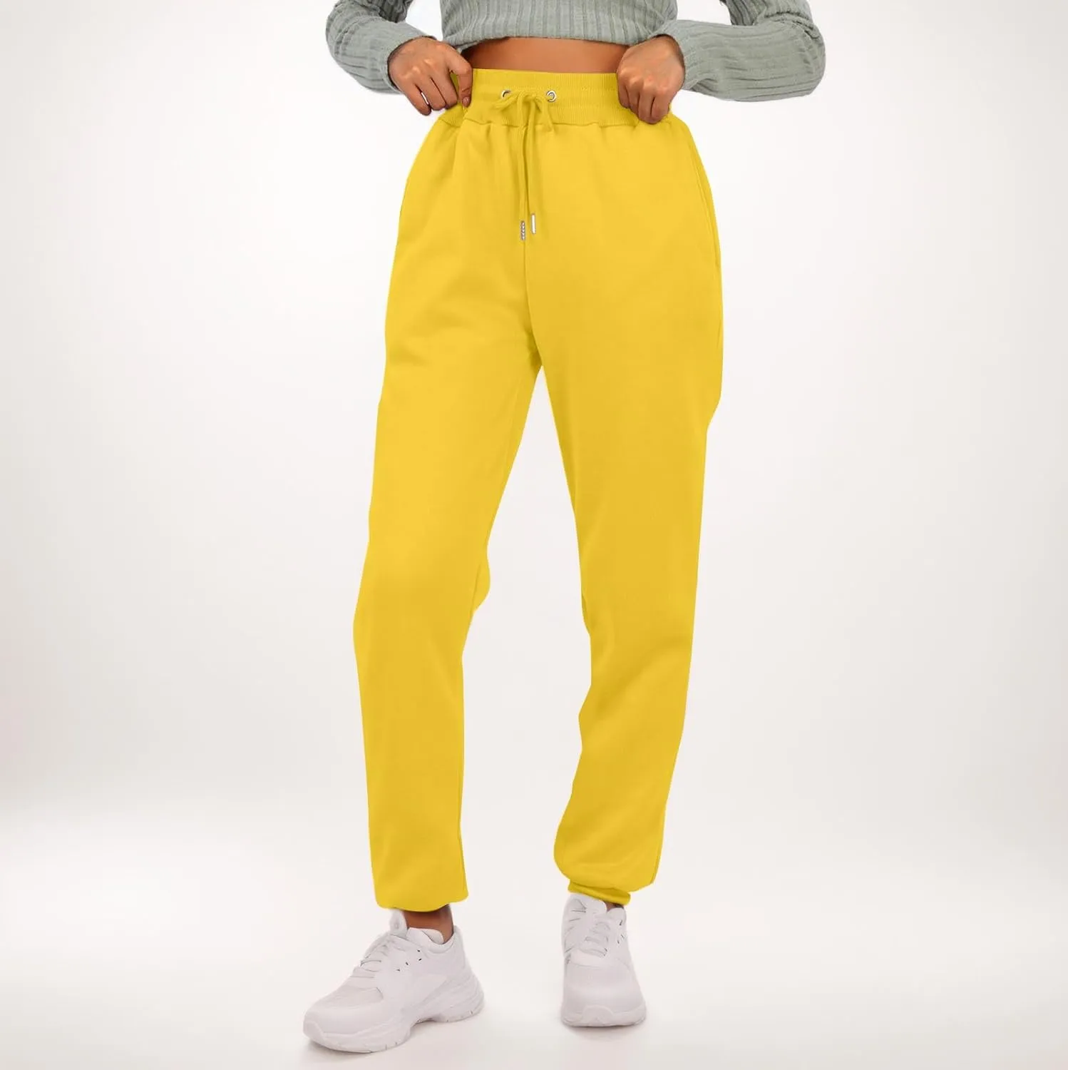 Fleece Sweat Pants for Womens Joggers with Pockets Comfy Elastic High Waisted Y2k Lounge Athletic Workout Pants