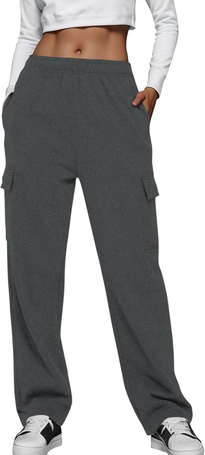Fleece Wide Leg Sweatpants Women Baggy Casual Cargo Pants with Pockets Comfy High Waisted Drawstring Palazzo Pants