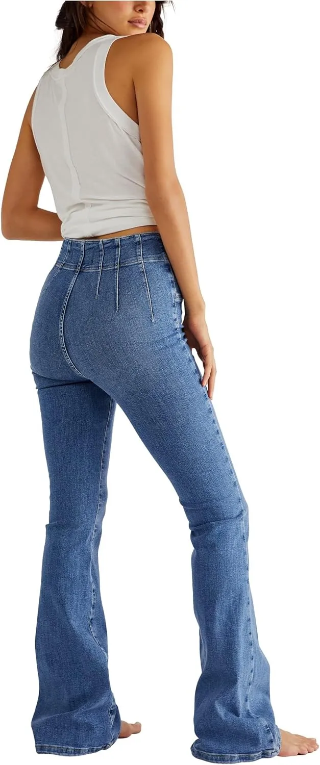 Free People We The Free Jayde Flare Jeans for Women - Skinny Ft with Dramatic Flare, Chic and Festive Jeans
