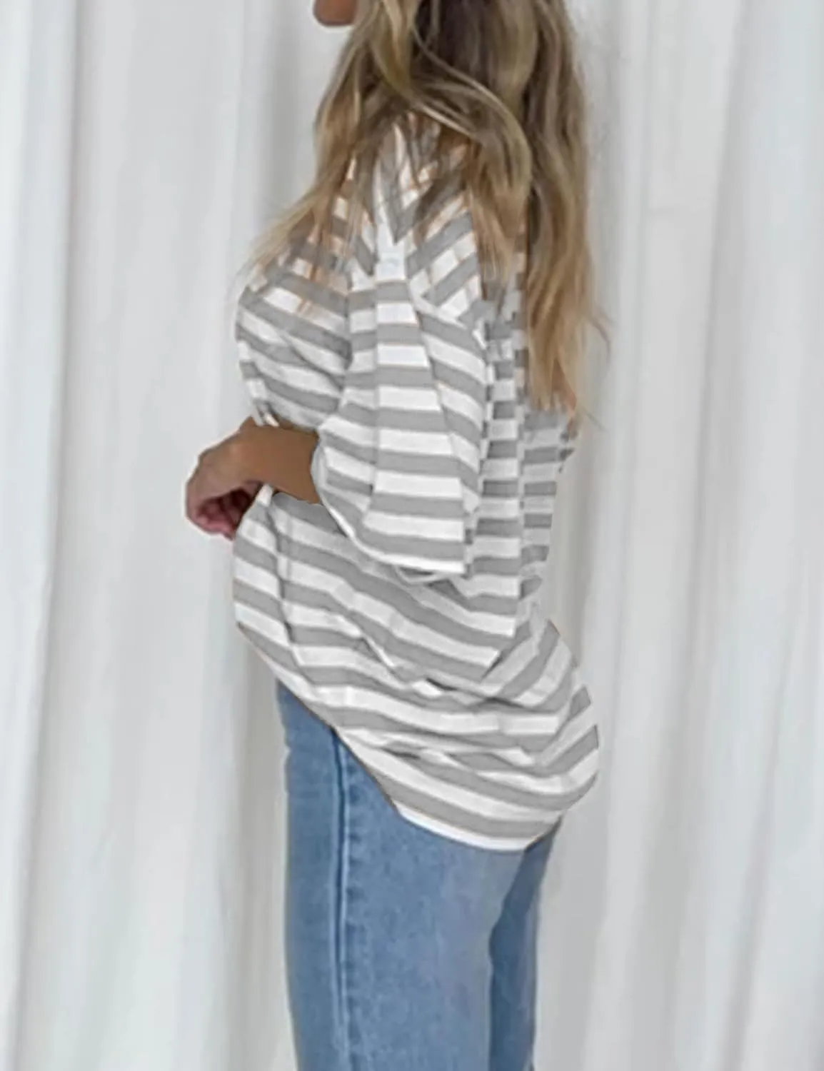 FUPHINE Women Oversized T Shirts Striped Short Sleeve Summer Tops Casual Crewneck Color Block Basic Tee Y2K Tunics 2024