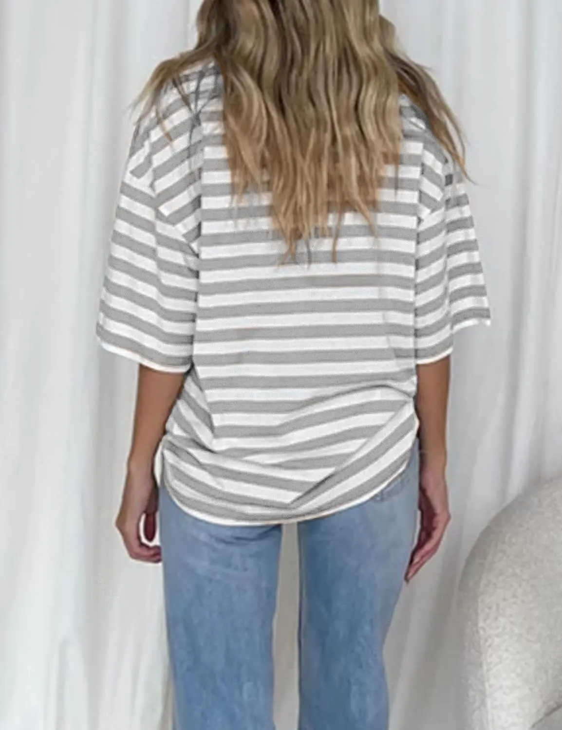 FUPHINE Women Oversized T Shirts Striped Short Sleeve Summer Tops Casual Crewneck Color Block Basic Tee Y2K Tunics 2024