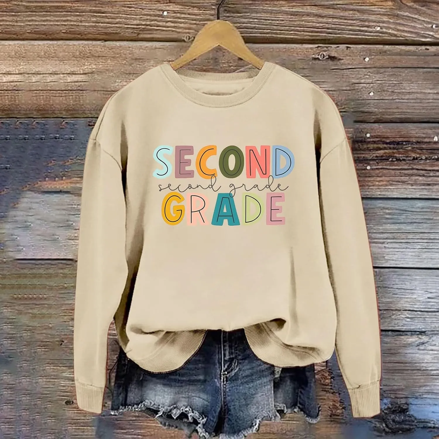 GIERIDUC Teacher Crewneck Sweatshirts for Women Womens Pullover Sweaters Long Sleeve Letter Graphic Sweater Collared Sweater