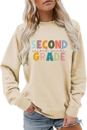 GIERIDUC Teacher Crewneck Sweatshirts for Women Womens Pullover Sweaters Long Sleeve Letter Graphic Sweater Collared Sweater