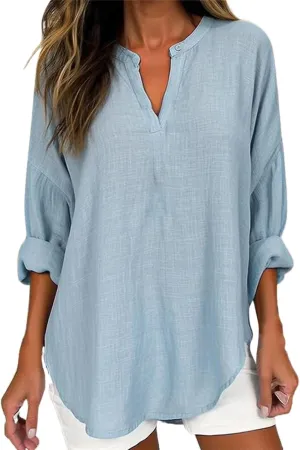 GIERIDUC Women's Long Sleeve Oversized T Shirts Side Slit Loose Casual V Neck Tunic Tops Roll-up Sleeve Soft Tshirts Blouse