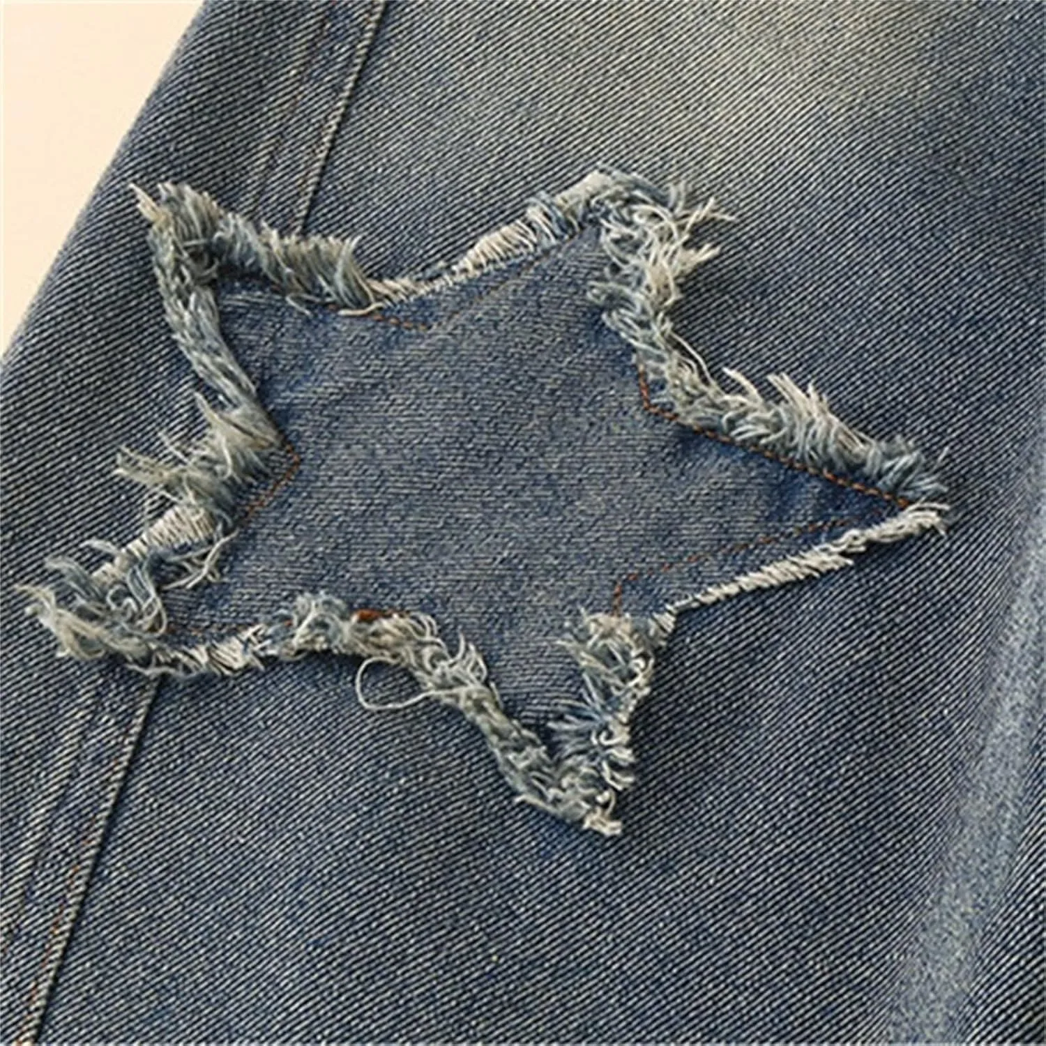 Girls Wide Leg Distress Jeans Teens Star Pattern Distressed Denim Pants Y2K High Waisted Straight Baggy Loose Fit Pants