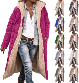 GOKKILRW Womens Long Fleece Down Coats Shearling Sherpa Quilted Jacket with Hood 2024 Winter Fashion Clothes Oversized Jacket