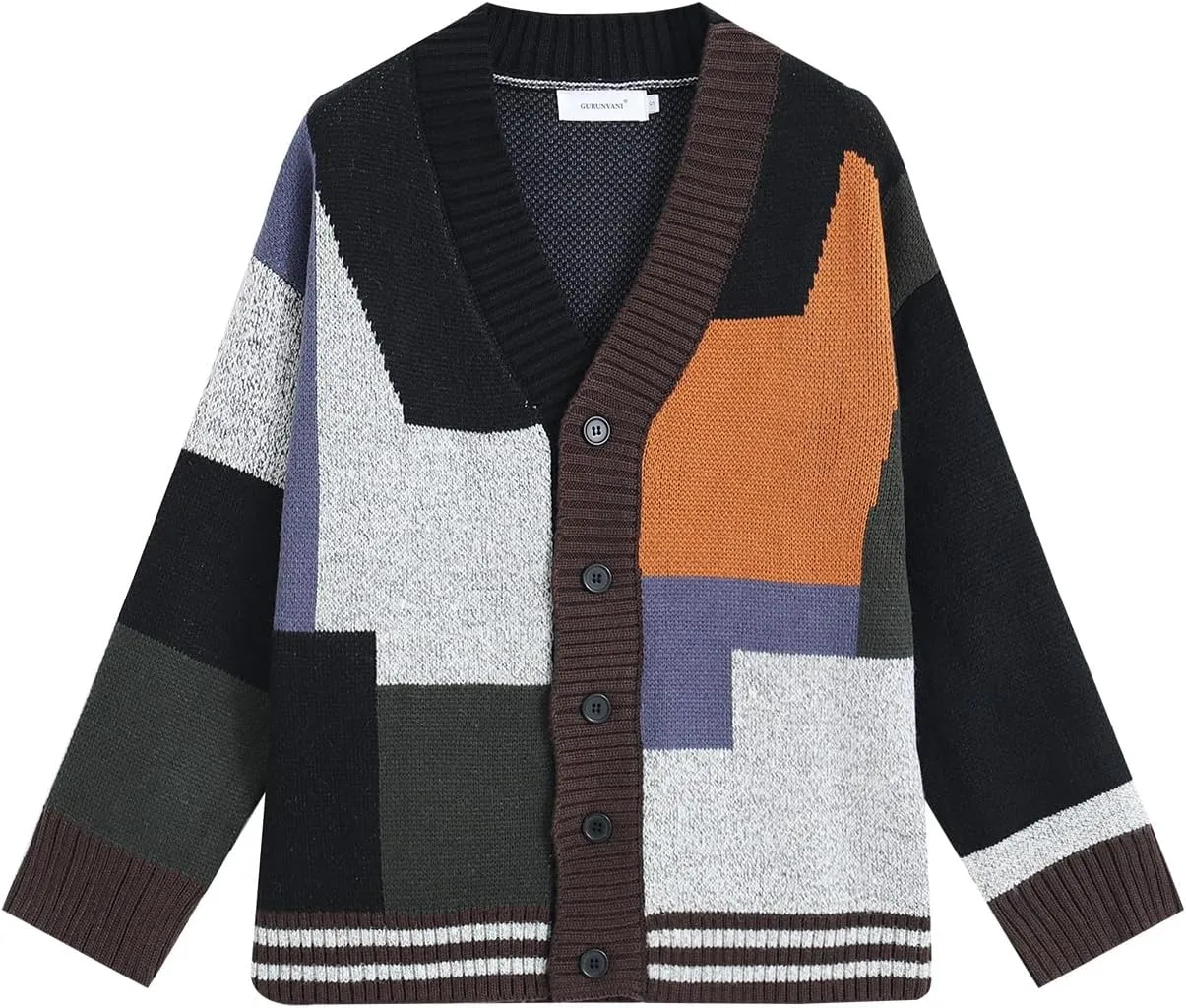 GURUNVANI Cardigan Sweater for Men Knitted Long Sleeve Sweaters with Buttons
