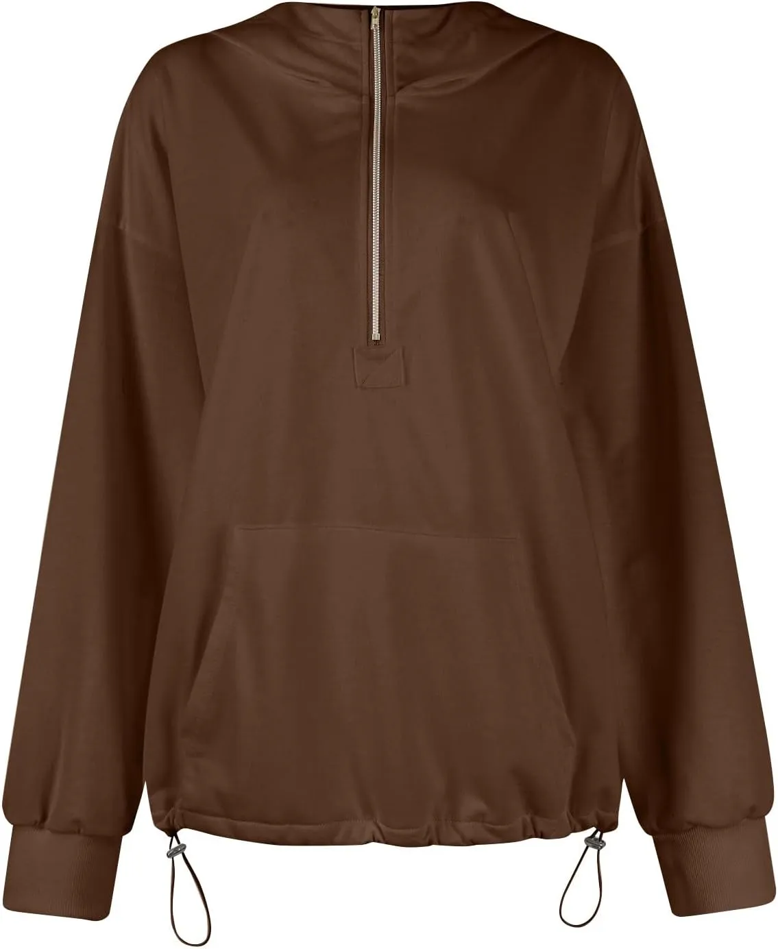 Half Zip Pullover Women Casual Long Sleeve Lapel Hooded Sweatshirt Cute Hoodies with Adjustable Drawstring Bottom