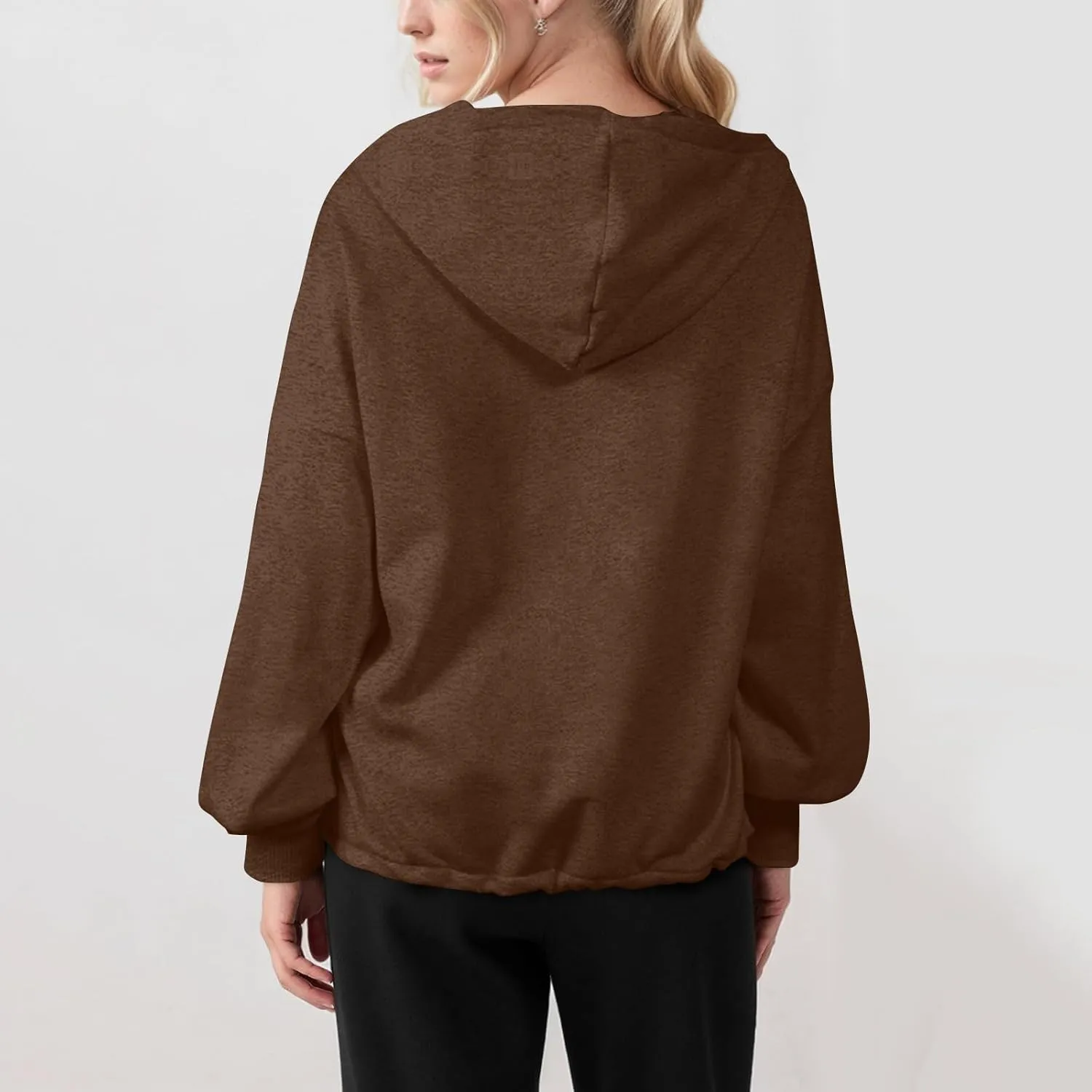 Half Zip Pullover Women Casual Long Sleeve Lapel Hooded Sweatshirt Cute Hoodies with Adjustable Drawstring Bottom