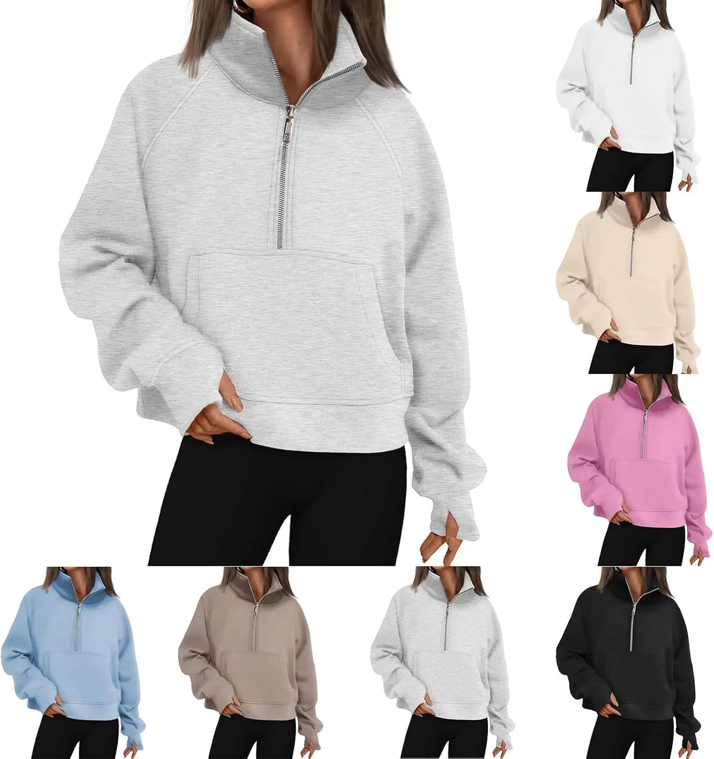 Half Zip Sweatshirt Women Cropped Fleece Pullover Tops Casual Long Sleeve Sweatshirts 2024 Fall Fashion