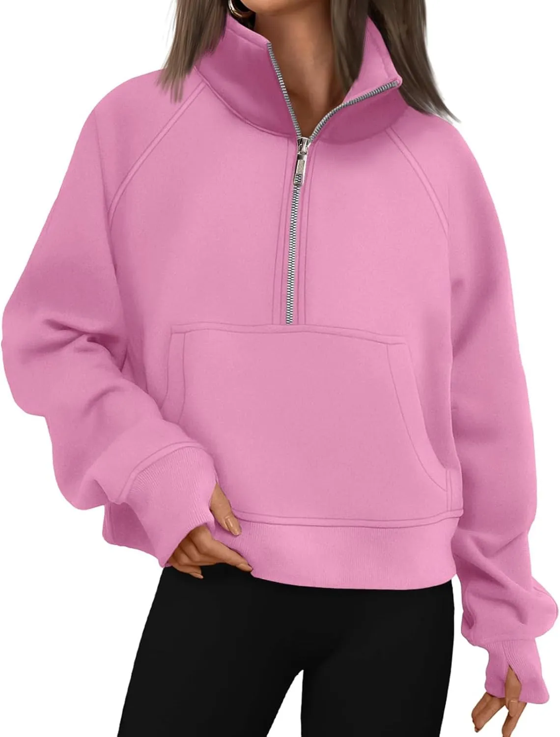 Half Zip Sweatshirt Women Cropped Fleece Pullover Tops Casual Long Sleeve Sweatshirts 2024 Fall Fashion