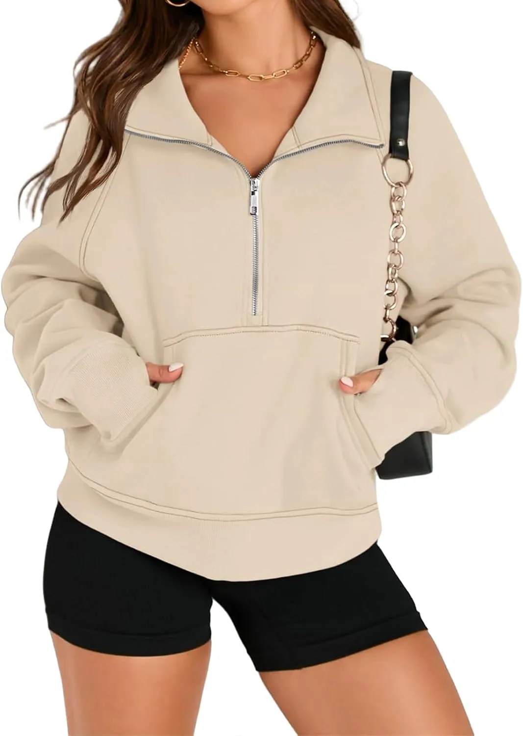 Half Zip Sweatshirt Women Cropped Fleece Pullover Tops Casual Long Sleeve Sweatshirts 2024 Fall Fashion