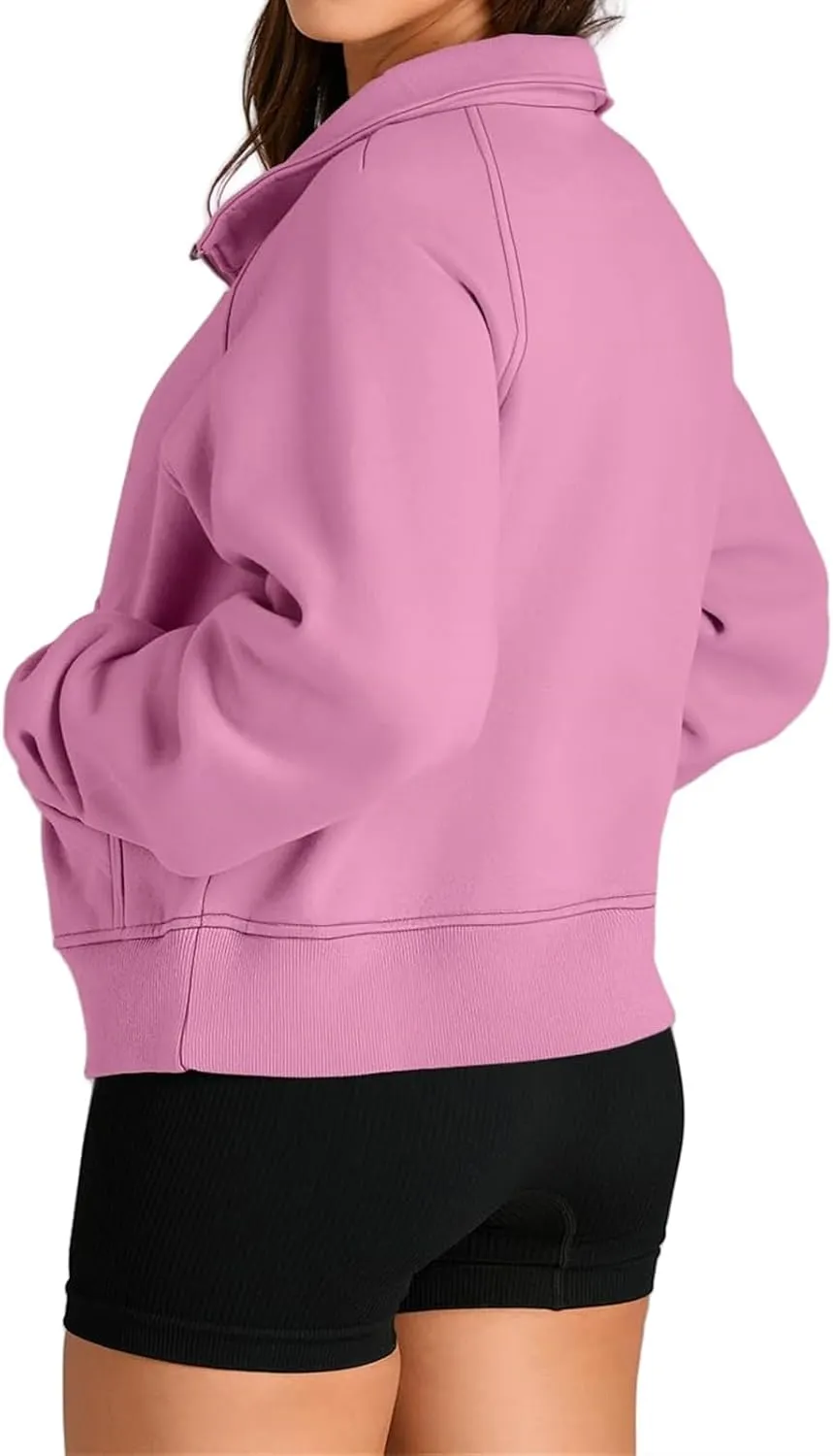 Half Zip Sweatshirt Women Cropped Fleece Pullover Tops Casual Long Sleeve Sweatshirts 2024 Fall Fashion