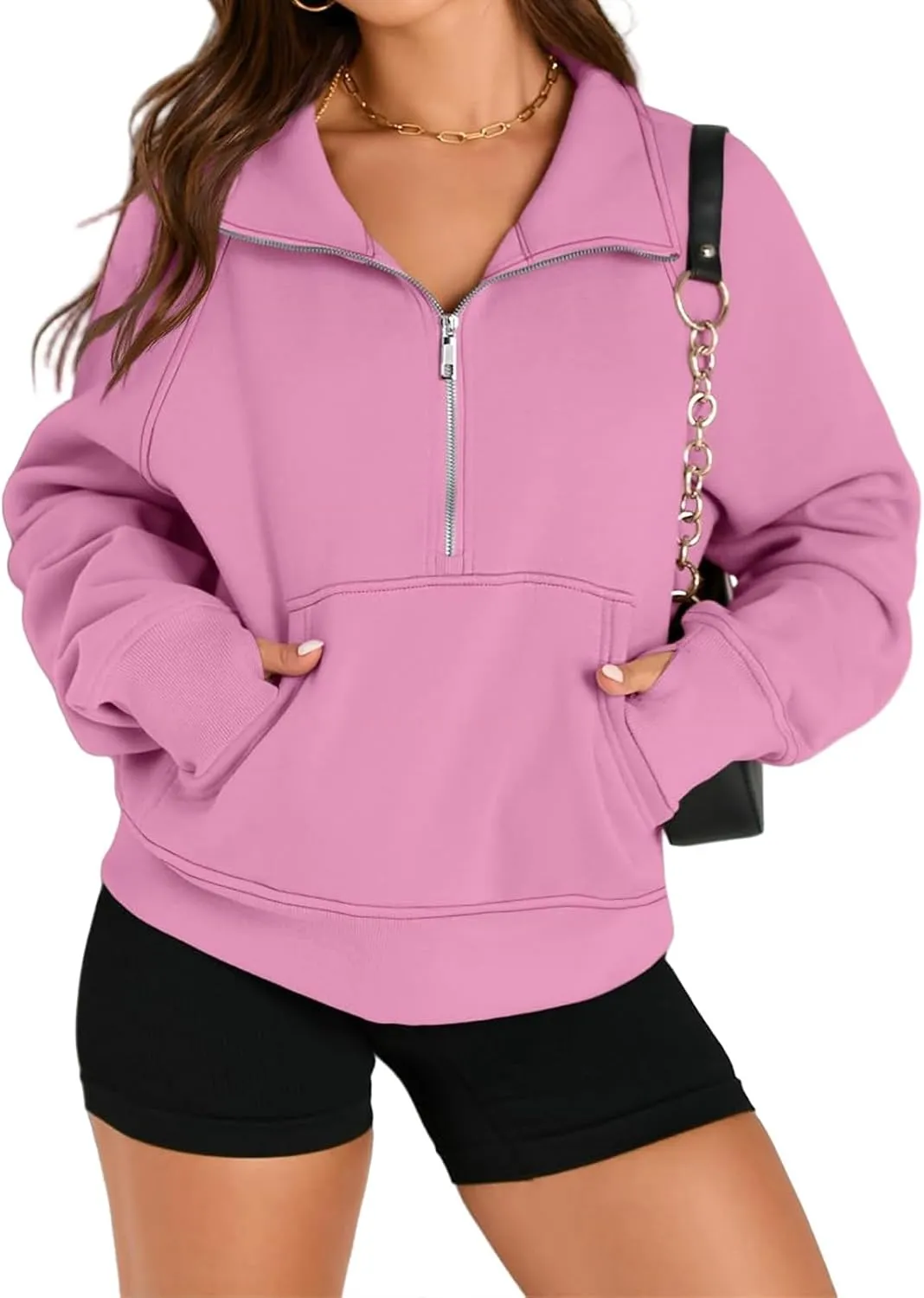 Half Zip Sweatshirt Women Cropped Fleece Pullover Tops Casual Long Sleeve Sweatshirts 2024 Fall Fashion