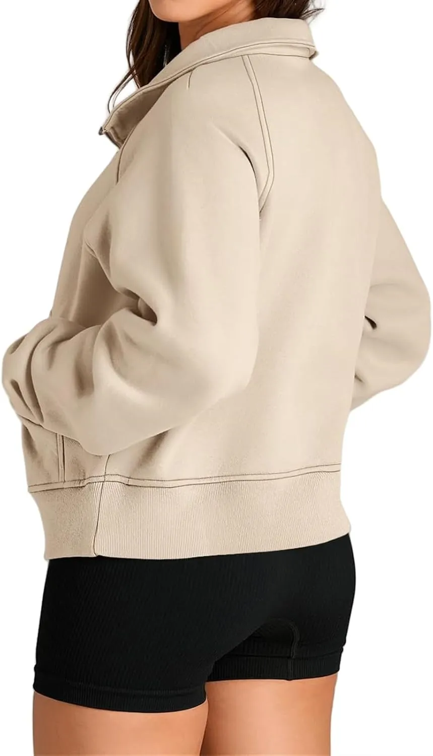 Half Zip Sweatshirt Women Cropped Fleece Pullover Tops Casual Long Sleeve Sweatshirts 2024 Fall Fashion