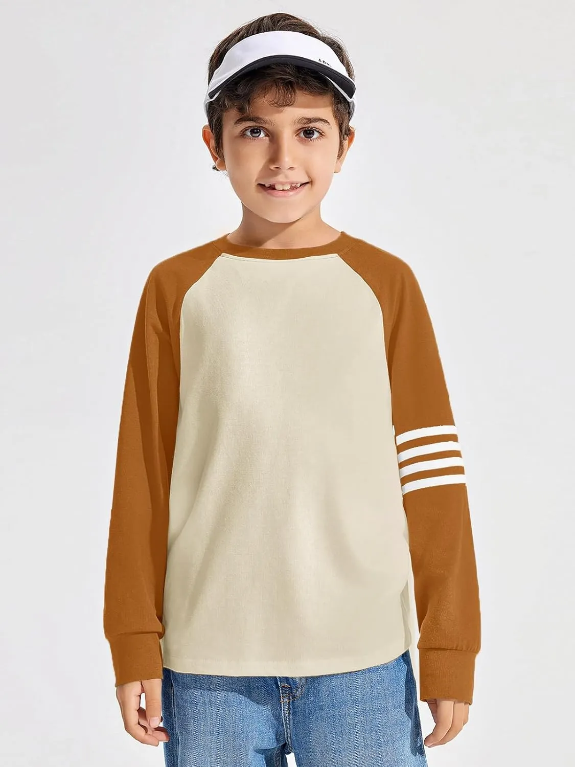 Haloumoning Boys Long Sleeve Raglan T-Shirts Casual Colorblock Crewneck Tops Tees 4-14 Years