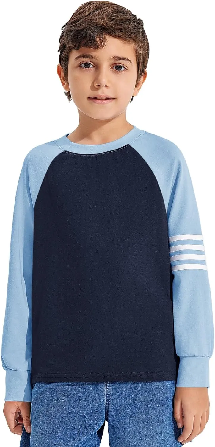 Haloumoning Boys Long Sleeve Raglan T-Shirts Casual Colorblock Crewneck Tops Tees 4-14 Years