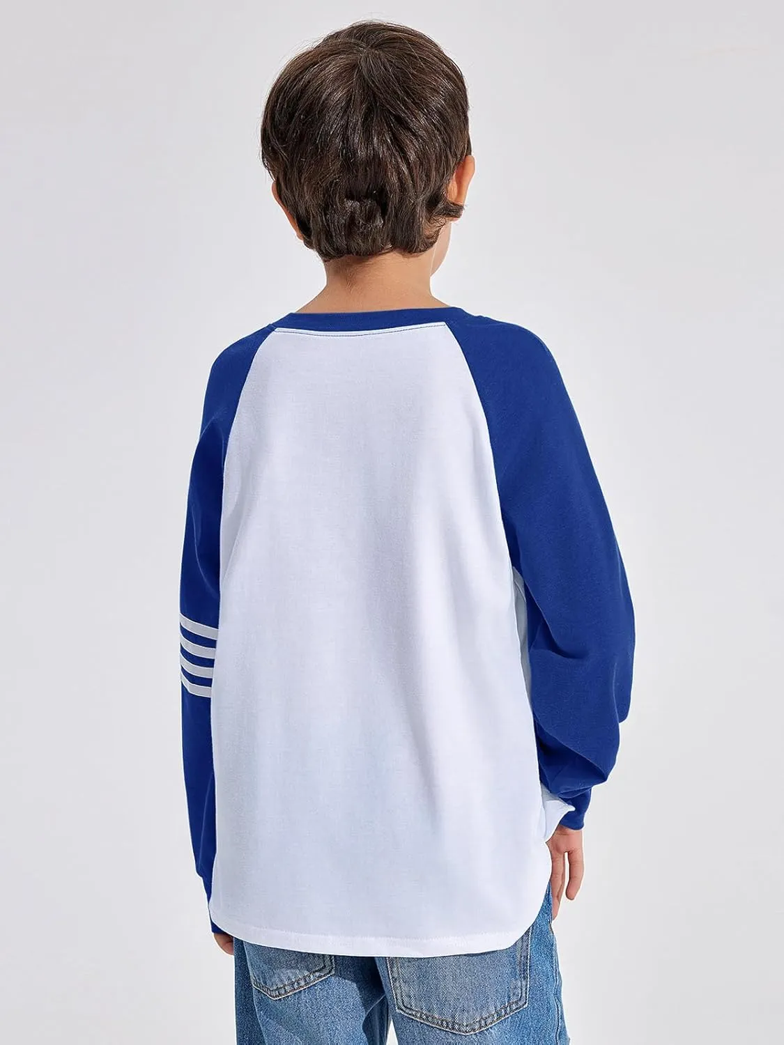 Haloumoning Boys Long Sleeve Raglan T-Shirts Casual Colorblock Crewneck Tops Tees 4-14 Years