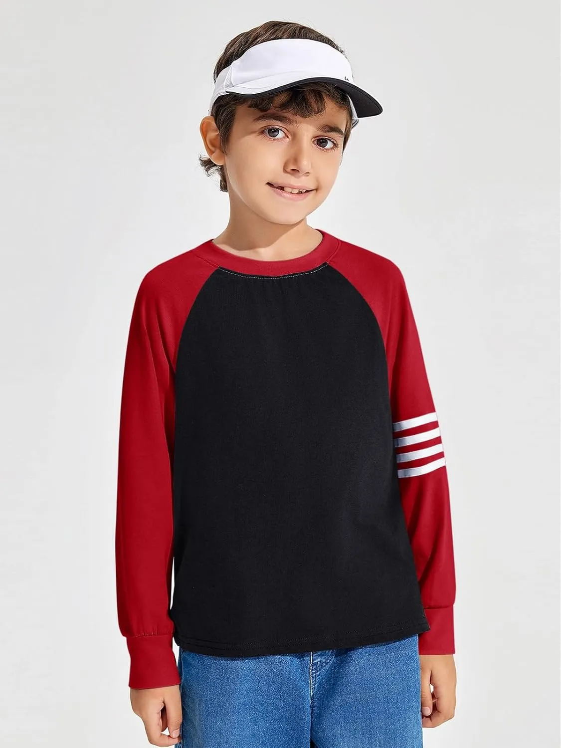 Haloumoning Boys Long Sleeve Raglan T-Shirts Casual Colorblock Crewneck Tops Tees 4-14 Years