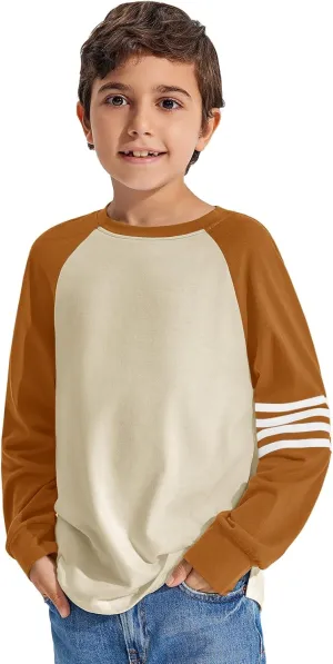 Haloumoning Boys Long Sleeve Raglan T-Shirts Casual Colorblock Crewneck Tops Tees 4-14 Years