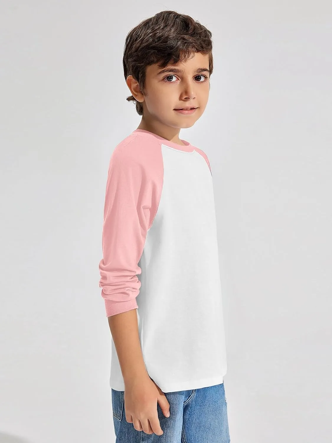 Haloumoning Boys Long Sleeve Raglan T-Shirts Casual Colorblock Crewneck Tops Tees 4-14 Years
