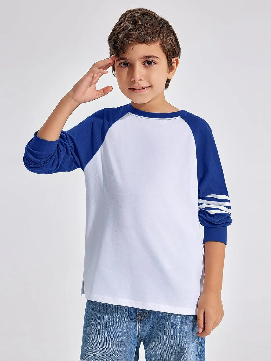 Haloumoning Boys Long Sleeve Raglan T-Shirts Casual Colorblock Crewneck Tops Tees 4-14 Years