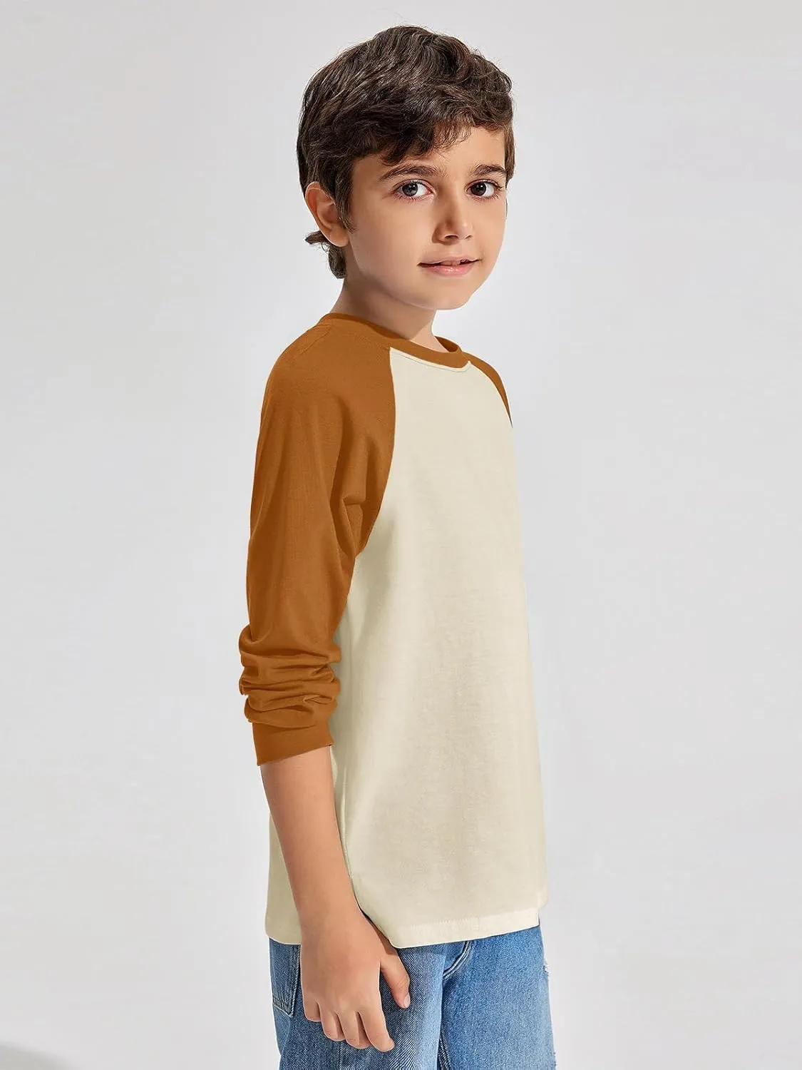 Haloumoning Boys Long Sleeve Raglan T-Shirts Casual Colorblock Crewneck Tops Tees 4-14 Years