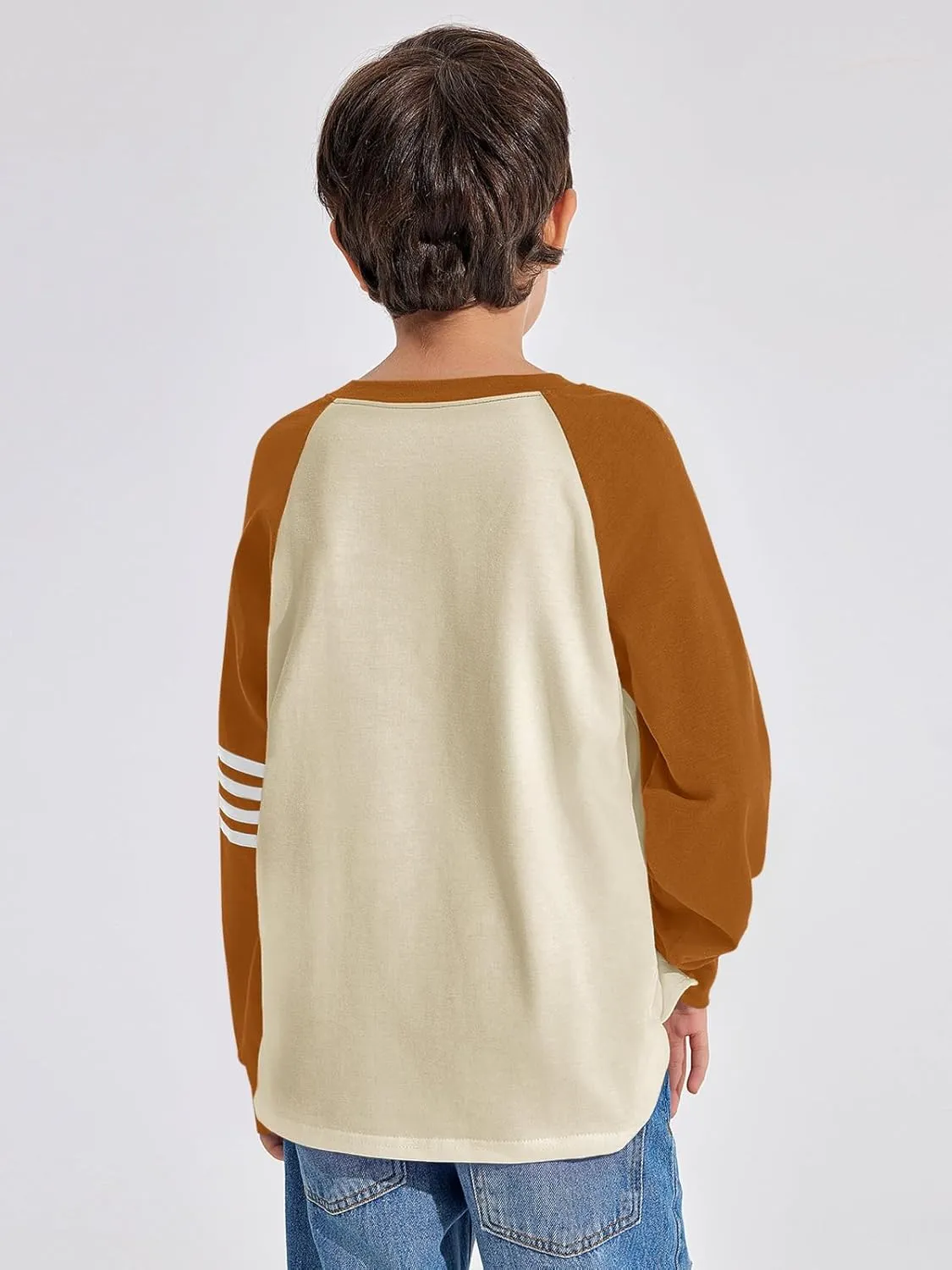 Haloumoning Boys Long Sleeve Raglan T-Shirts Casual Colorblock Crewneck Tops Tees 4-14 Years