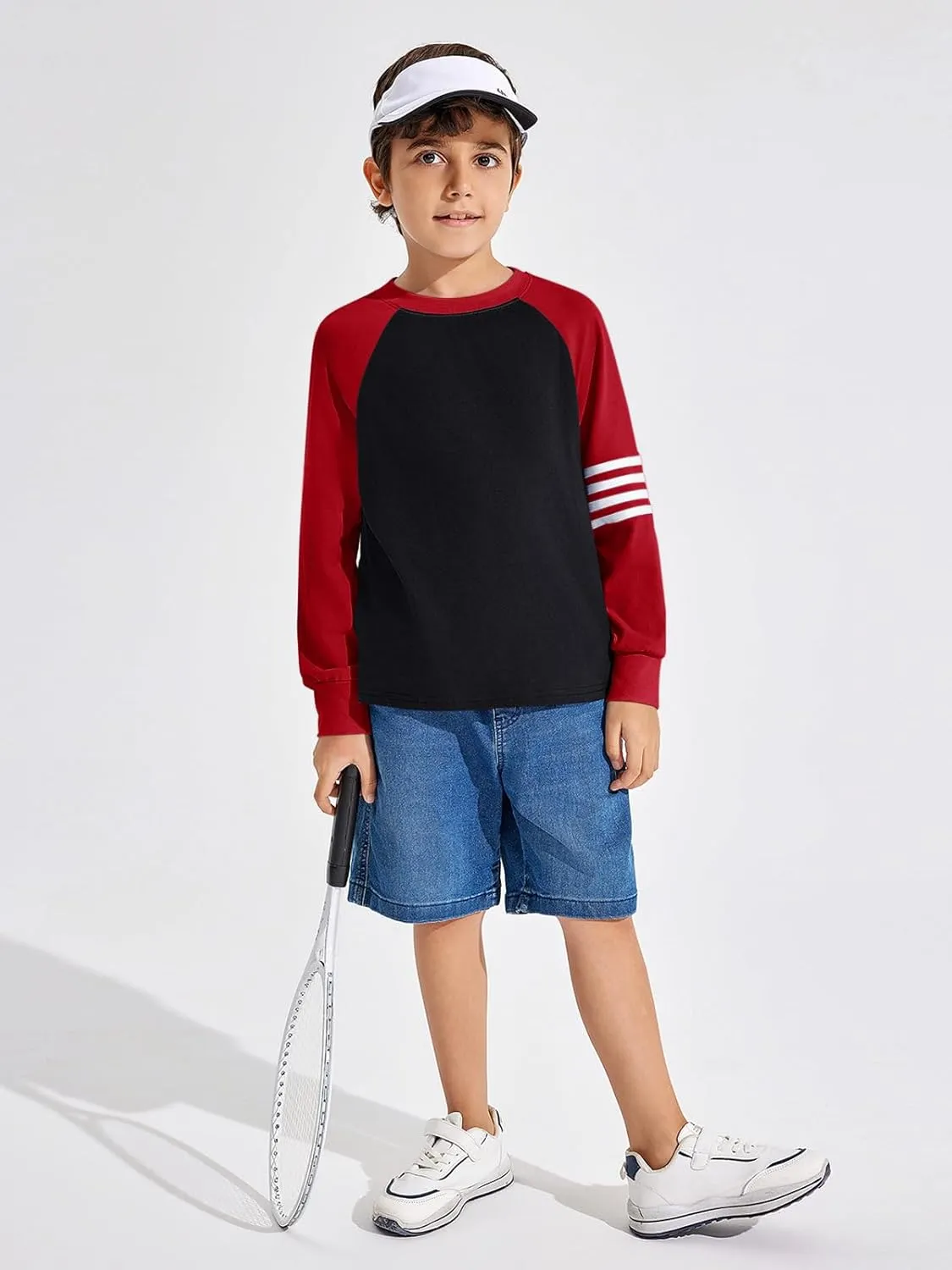 Haloumoning Boys Long Sleeve Raglan T-Shirts Casual Colorblock Crewneck Tops Tees 4-14 Years