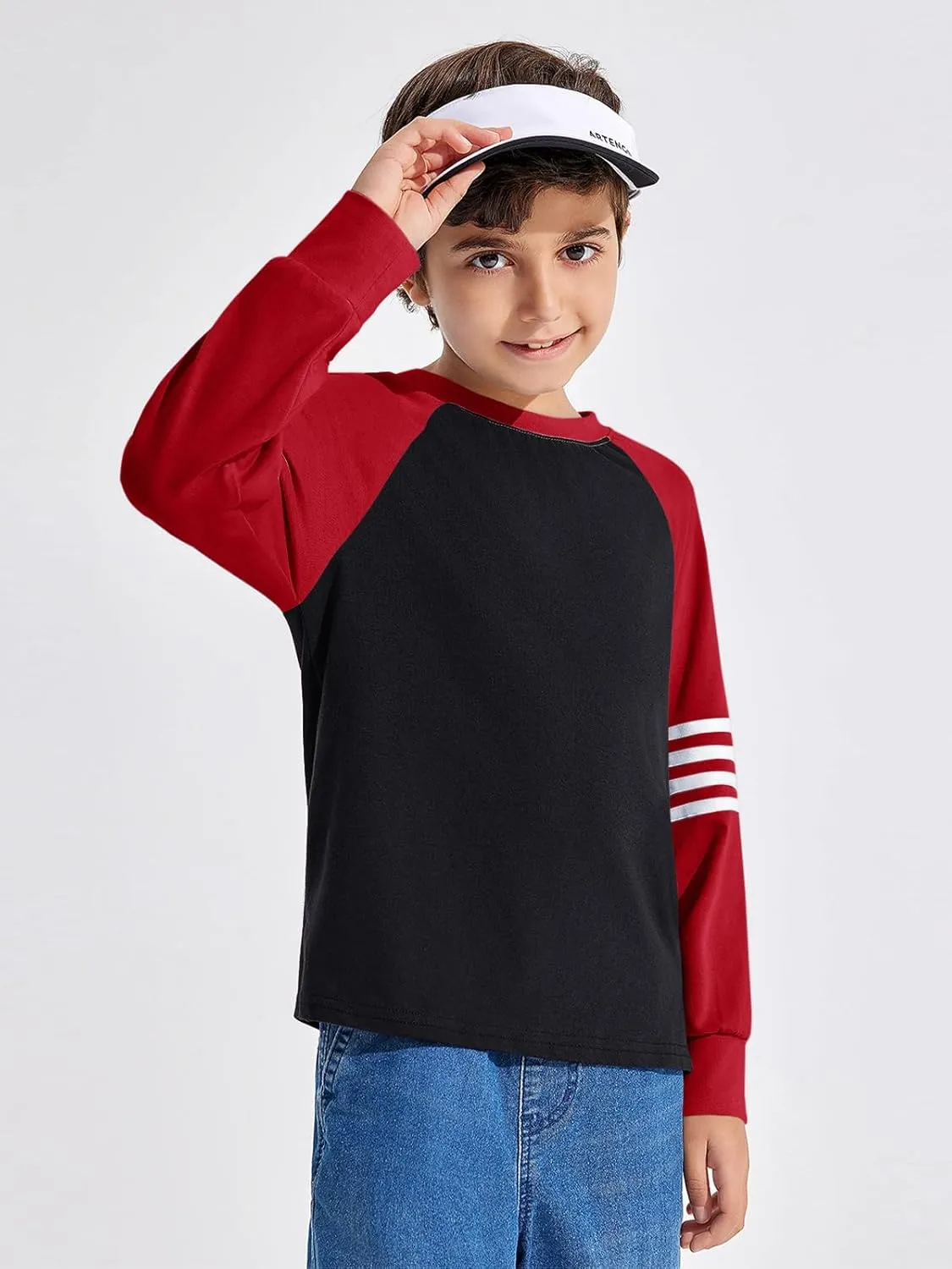 Haloumoning Boys Long Sleeve Raglan T-Shirts Casual Colorblock Crewneck Tops Tees 4-14 Years