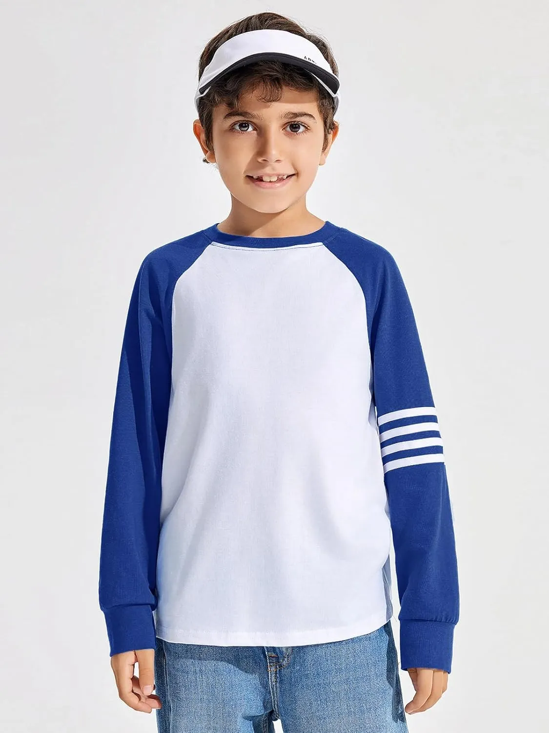 Haloumoning Boys Long Sleeve Raglan T-Shirts Casual Colorblock Crewneck Tops Tees 4-14 Years