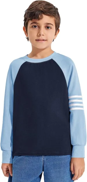 Haloumoning Boys Long Sleeve Raglan T-Shirts Casual Colorblock Crewneck Tops Tees 4-14 Years