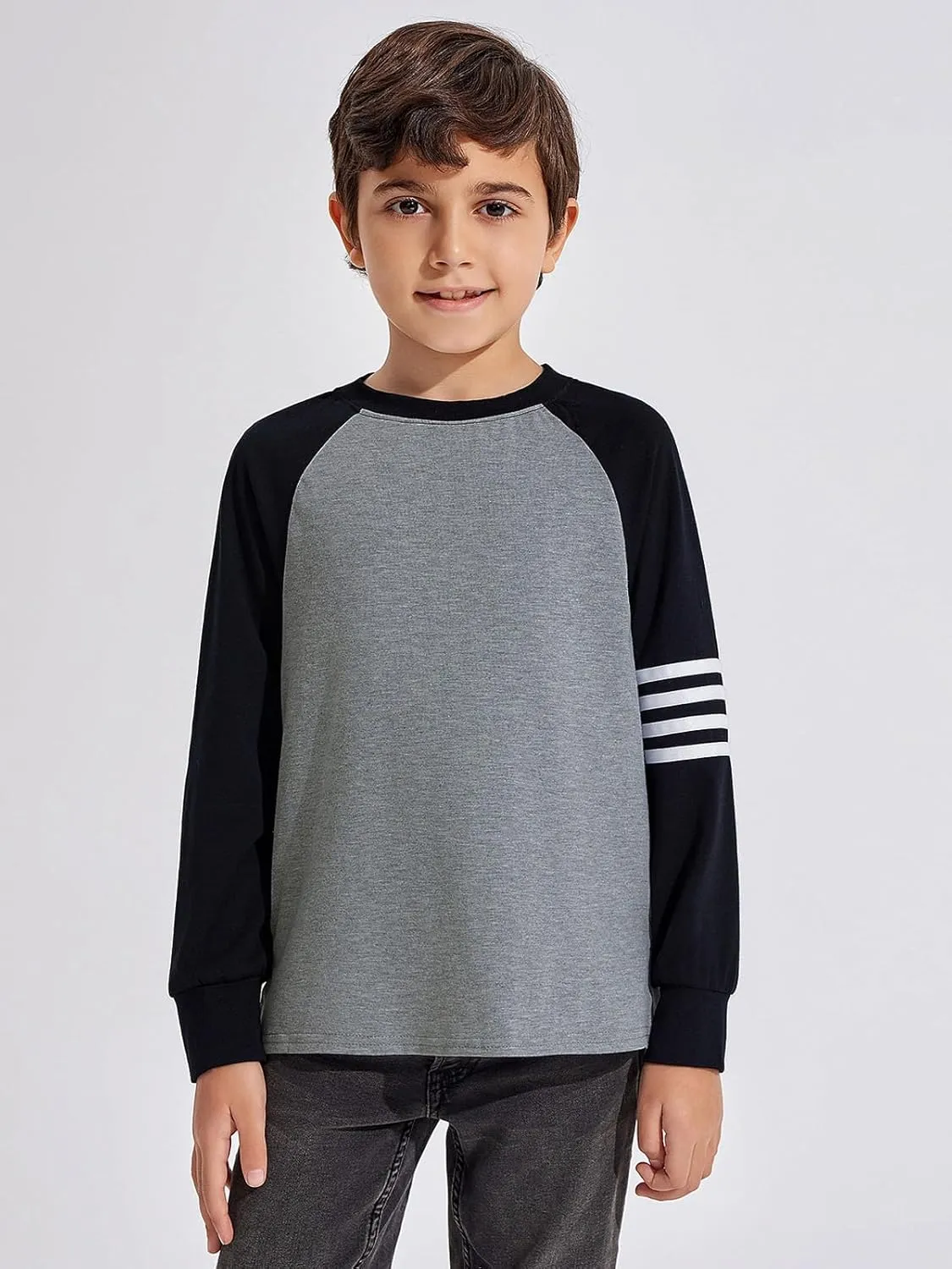 Haloumoning Boys Long Sleeve Raglan T-Shirts Casual Colorblock Crewneck Tops Tees 4-14 Years