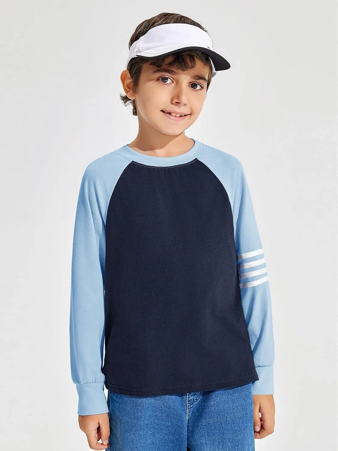 Haloumoning Boys Long Sleeve Raglan T-Shirts Casual Colorblock Crewneck Tops Tees 4-14 Years